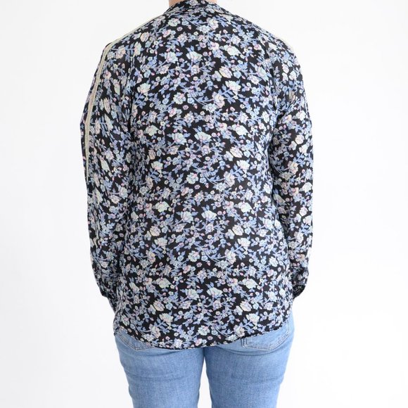 Free People Floral Button Down Shirt - Black and Blue - Picture 3 of 13